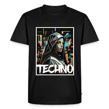 Techno Vaporwave Nun Christian God Music - Men's Premium Organic T-Shirt - black - Front - Nico (187cm)