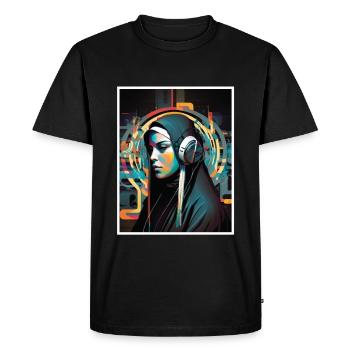 Techno Vaporwave Nun Christian God Music - Men's Premium Organic T-Shirt - black - Front - Nico (187cm)