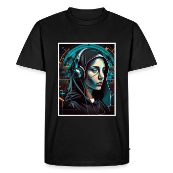 Techno Vaporwave Nun Christian God Music - Men's Premium Organic T-Shirt - black - Front - Nico (187cm)