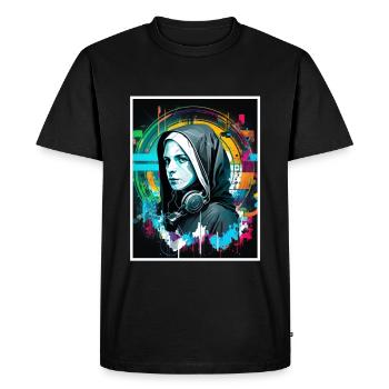 Techno Vaporwave Nun Christian God Music - Men's Premium Organic T-Shirt - black - Front - Nico (187cm)