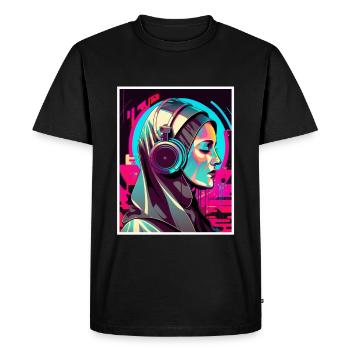 Techno Vaporwave Nun Christian God Music - Men's Premium Organic T-Shirt - black - Front - Nico (187cm)
