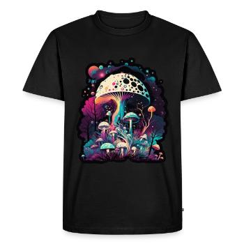 Champignons Nature Cosmique Néon Raver Goa Liberté - T-shirt Premium bio Homme - noir - Devant - Nico (187cm)