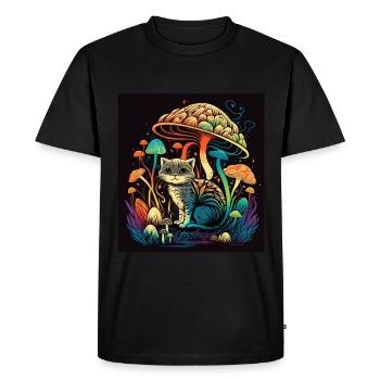 Champignons Chat Nature Cosmique Néon Raver Goa Liberté - T-shirt Premium bio Homme - noir - Devant - Nico (187cm)