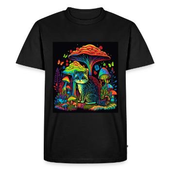 Champignons Chat Nature Cosmique Néon Raver Goa Liberté - T-shirt Premium bio Homme - noir - Devant - Nico (187cm)