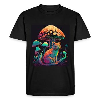 Champignons Chat Nature Cosmique Néon Raver Goa Liberté - T-shirt Premium bio Homme - noir - Devant - Nico (187cm)