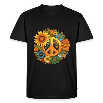 Signe de Paix Fleurs Plantes Abstrait Paix - T-shirt Premium bio Homme - noir - Devant - Nico (187cm)