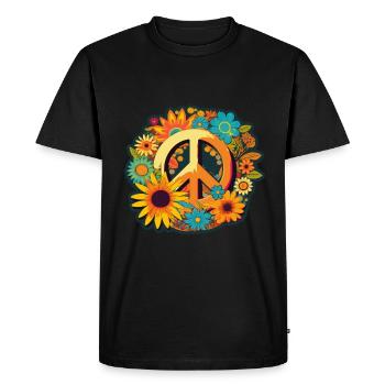 Signe de Paix Fleurs Plantes Abstrait Paix - T-shirt Premium bio Homme - noir - Devant - Nico (187cm)