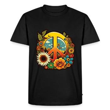 Signe de Paix Fleurs Plantes Abstrait Paix - T-shirt Premium bio Homme - noir - Devant - Nico (187cm)