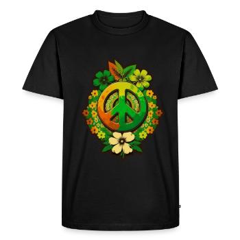 Signe de Paix Fleurs Plantes Abstrait Paix - T-shirt Premium bio Homme - noir - Devant - Nico (187cm)