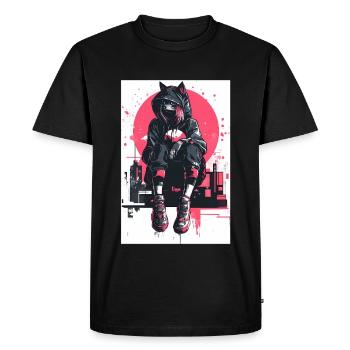 Otaku Streetwear Japon Cyberpunk Techwear Anime - T-shirt Premium bio Homme - noir - Devant - Nico (187cm)