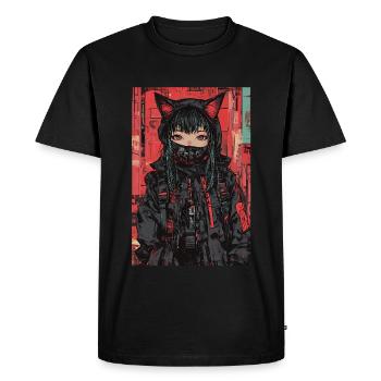 Otaku Streetwear Japon Cyberpunk Techwear Anime - T-shirt Premium bio Homme - noir - Devant - Nico (187cm)