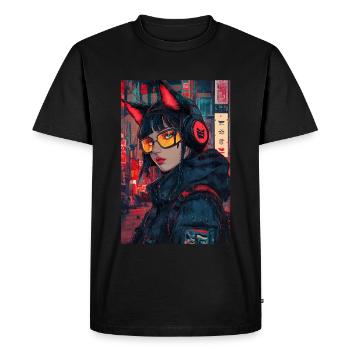 Otaku Streetwear Japon Cyberpunk Techwear Anime - T-shirt Premium bio Homme - noir - Devant - Nico (187cm)