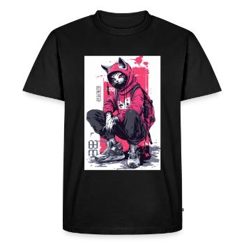 Otaku Streetwear Japon Cyberpunk Techwear Anime - T-shirt Premium bio Homme - noir - Devant - Nico (187cm)