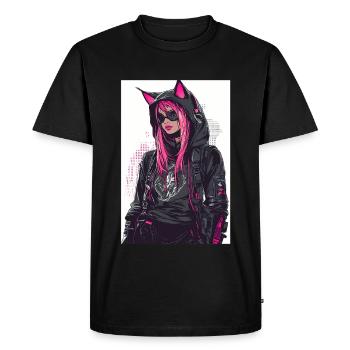 Otaku Streetwear Japon Cyberpunk Techwear Anime - T-shirt Premium bio Homme - noir - Devant - Nico (187cm)