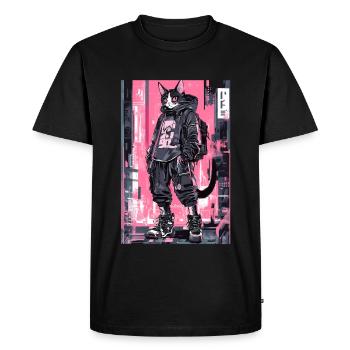 Otaku Streetwear Japon Cyberpunk Techwear Anime - T-shirt Premium bio Homme - noir - Devant - Nico (187cm)