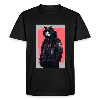 Otaku Streetwear Japon Cyberpunk Techwear Anime - T-shirt Premium bio Homme - noir - Devant - Nico (187cm)