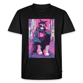 Otaku Streetwear Japon Cyberpunk Techwear Anime - T-shirt Premium bio Homme - noir - Devant - Nico (187cm)