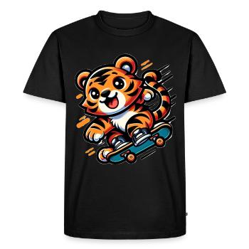 Tigre patineur mignon - T-shirt Premium bio Homme - noir - Devant - Nico (187cm)