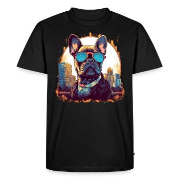 Bouledogue français avec lunettes de soleil - Généré par l’IA - T-shirt Premium bio Homme - noir - Devant - Nico (187cm)