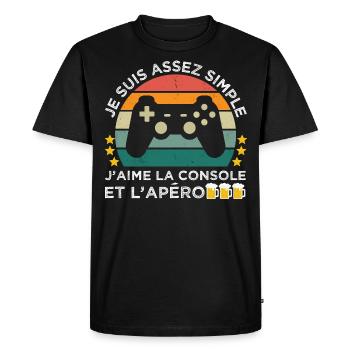 J' aime la console et l' apéro humour gaming rétro - T-shirt Premium bio Homme - noir - Devant - Nico (187cm)