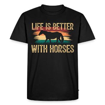 Life is better with horses. Amoureux des chevaux. - T-shirt Premium bio Homme - noir - Devant - Nico (187cm)