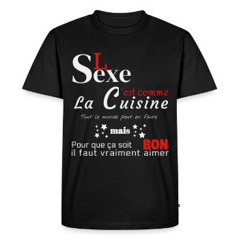 Le Sexe c'est comme la cuisine! - T-shirt Premium bio Homme - noir - Devant - Nico (187cm)