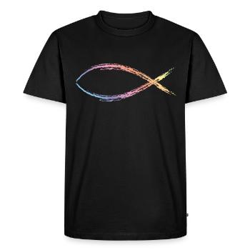 jesus fisch bunt - Männer Premium Bio T-Shirt - Schwarz - Vorne - Nico (187cm)