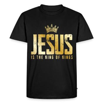 Jésus Christ est roi d'or - T-shirt Premium bio Homme - noir - Devant - Nico (187cm)