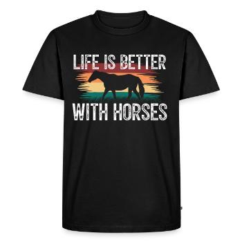 Life is better with horses. Amoureux des chevaux. - T-shirt Premium bio Homme - noir - Devant - Nico (187cm)