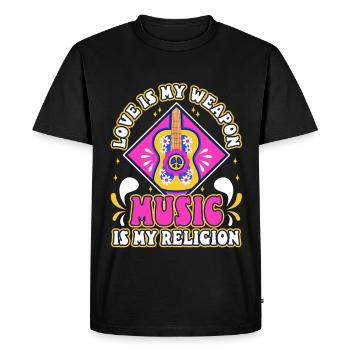 L’amour est mon arme, la musique est ma religion. - T-shirt Premium bio Homme - noir - Devant - Nico (187cm)