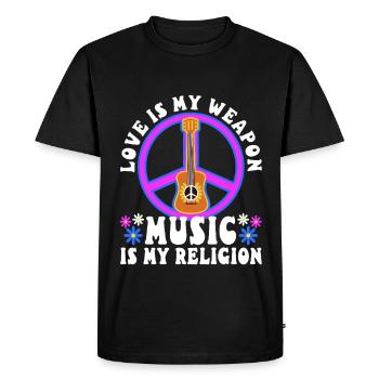 L’amour est mon arme, la musique est ma religion. - T-shirt Premium bio Homme - noir - Devant - Nico (187cm)