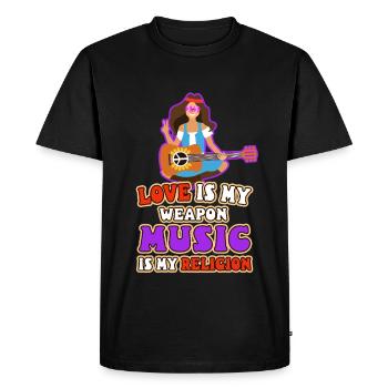 L’amour est mon arme, la musique est ma religion. - T-shirt Premium bio Homme - noir - Devant - Nico (187cm)