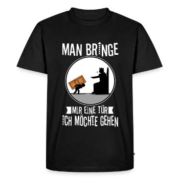 Man bringe mir eine Tür, ich möchte gehen - Männer Premium Bio T-Shirt - Schwarz - Vorne - Nico (187cm)