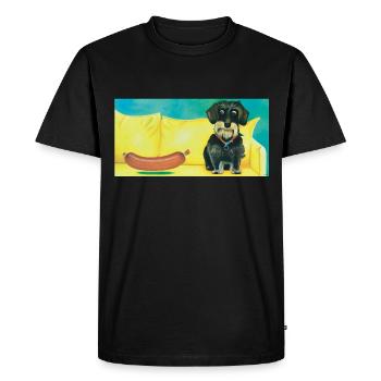 Chien avec saucisse - Peinture moderne - T-shirt Premium bio Homme - noir - Devant - Nico (187cm)