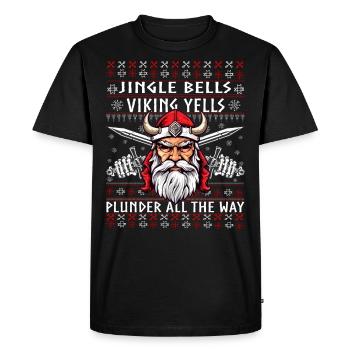 Drôle Jingle Bells Viking Noël Pull moche - T-shirt Premium bio Homme - noir - Devant - Nico (187cm)