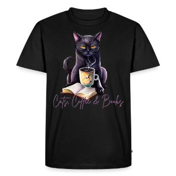 Cats coffee books Katzen Kaffee Bücher - Men's Premium Organic T-Shirt - black - Front - Nico (187cm)