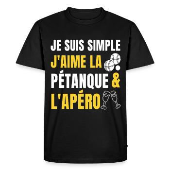 J'aime la pétanque et l' apéro cadeau homme femme - T-shirt Premium bio Homme - noir - Devant - Nico (187cm)