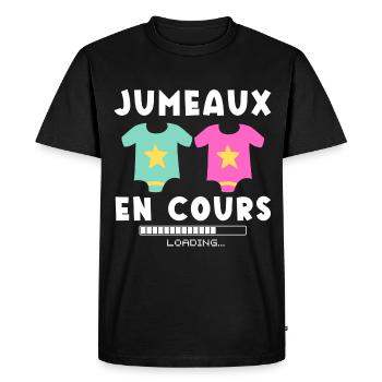 Jumeaux en cours humour annonce naissance cadeau - T-shirt Premium bio Homme - noir - Devant - Nico (187cm)