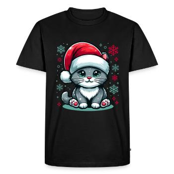 CHAT, KITTY, CHATON, ANIMAL DE COMPAGNIE, NOËL, NEIGE - T-shirt Premium bio Homme - noir - Devant - Nico (187cm)