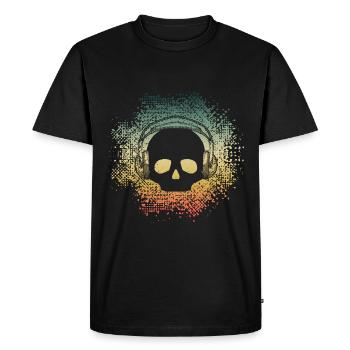 Skull DJ Headphones Retro Guitar Oldschool - Men's Premium Organic T-Shirt - black - Front - Nico (187cm)
