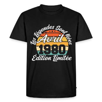 Les Légendes Sont Nées en Avril 1980 - T-shirt Premium bio Homme - noir - Devant - Nico (187cm)