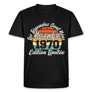 Les légendes sont nées en Novembre 1970 - T-shirt Premium bio Homme - noir - Devant - Nico (187cm)