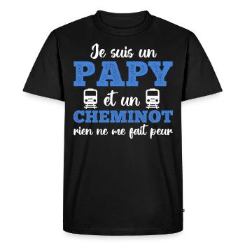 Je suis un papy cheminot humour train cadeau - T-shirt Premium bio Homme - noir - Devant - Nico (187cm)