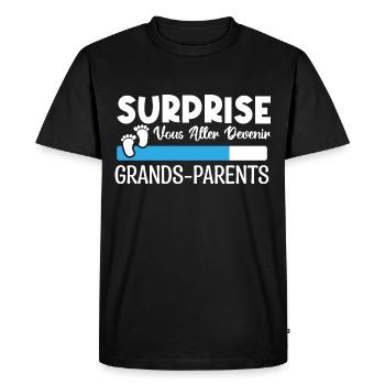 annonce grossesse grands parents. devenir grands. - T-shirt Premium bio Homme - noir - Devant - Nico (187cm)