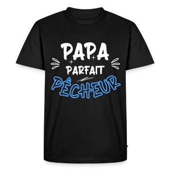 Papa parfait pêcheur / pêche / cadeau / humour - T-shirt Premium bio Homme - noir - Devant - Nico (187cm)