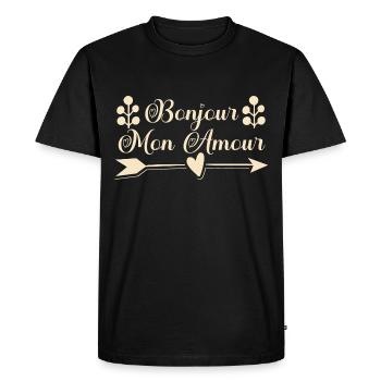 Bonjour mon amour. cadeau saint valentin. - T-shirt Premium bio Homme - noir - Devant - Nico (187cm)