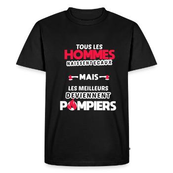 Phrase drôle pompier / Sapeur pompier humour - T-shirt Premium bio Homme - noir - Devant - Nico (187cm)