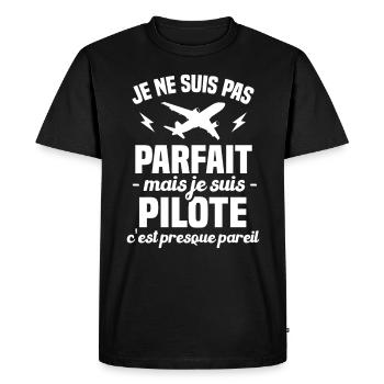 Pas parfait mais je suis pilote humou cadeau - T-shirt Premium bio Homme - noir - Devant - Nico (187cm)