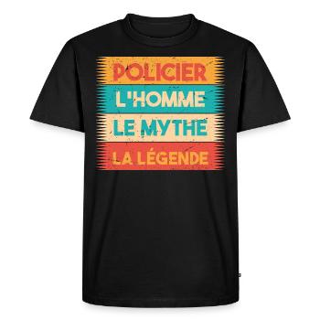 Policier, L'homme, Le mythe, cadeau policier. - T-shirt Premium bio Homme - noir - Devant - Nico (187cm)