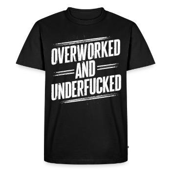 Surmené et sous-estimé" Humour sarcastique - T-shirt Premium bio Homme - noir - Devant - Nico (187cm)